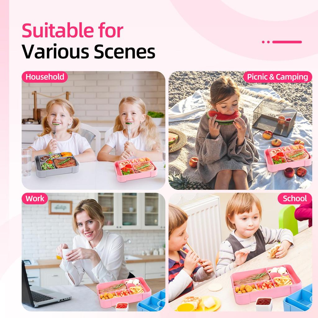 Bento Box 1330 ml Leakproof Lunch Box for Children Adults with 7 Compartments for School Travel Food Container Microwave Safe