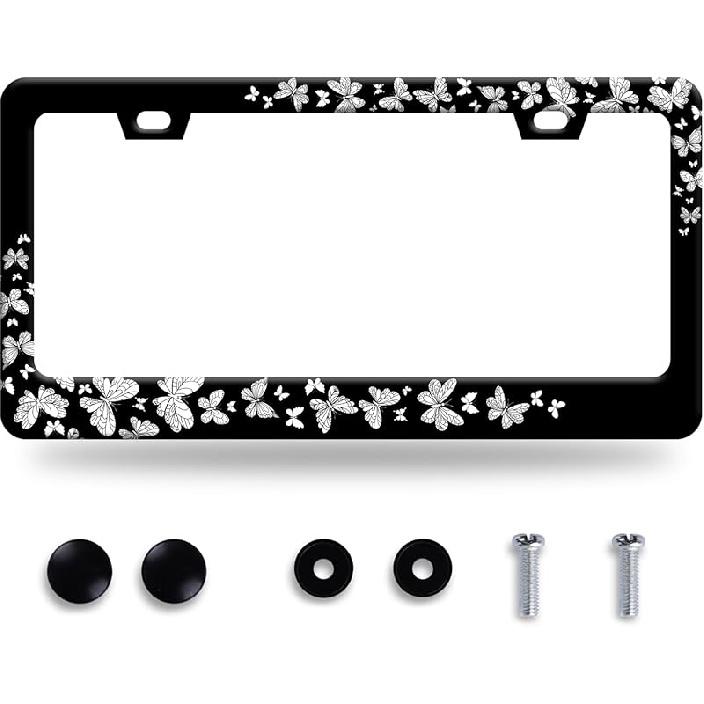 Butterfly License Plate Frame Beautiful Butterflies License Plate Stainless Steel Auto Parts With Screws Size 12.3" X 6.3" For Men Women