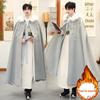 Übergroßer doppelseitiger Hanfu-Umhang aus Wolle für Herren mit abnehmbarem Pelzkragen – dick und warm für den Winter