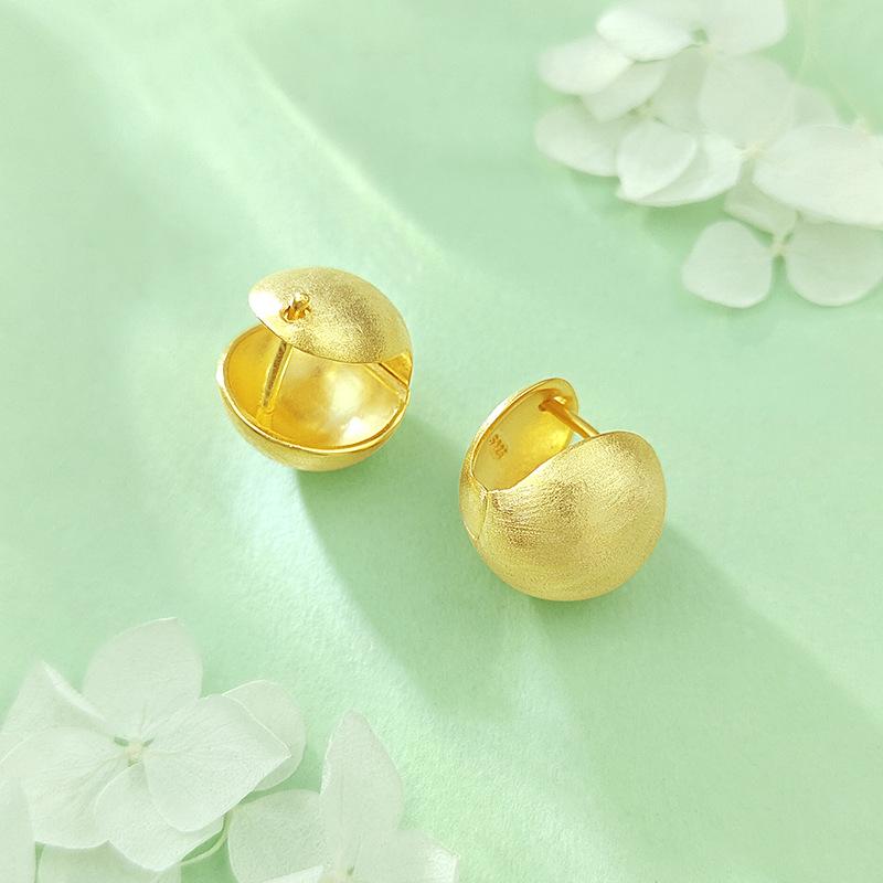 S925 Sterling Silver Brushed Matte Ball Stud Earrings - Women's Simple Luxury Design, European & American Style