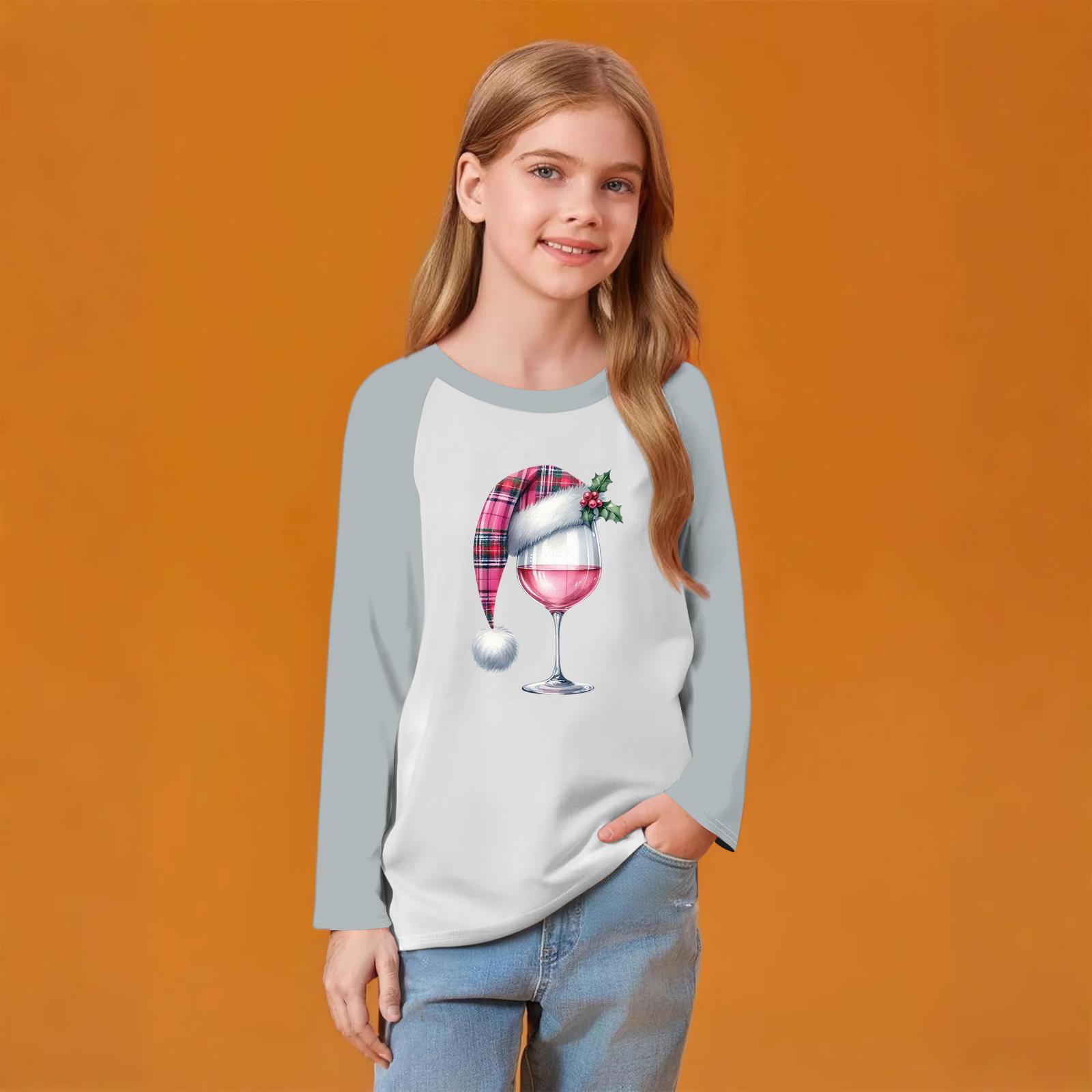 

Kids Fashionable Comfortable Christmas Print Neck Pullover Long Sleeve Top 100