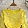 Retro Palace Temperament Round Neck Waist Show Thin Hook Flower Hollow a Word Lace Dress Elegant Large Skirt