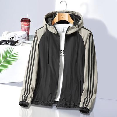 Giacca a vento da uomo Dm Color Block con cappuccio Giacca antivento e traspirante con tre strisce Taglia grande 8XL