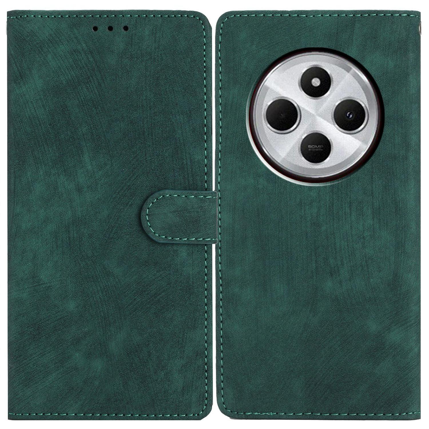 

For Xiaomi Poco C75 4G/Redmi 14R 5G/14C 4G Case with Card Clots Skin-Touch PU Leather Phone Cover Stand Green