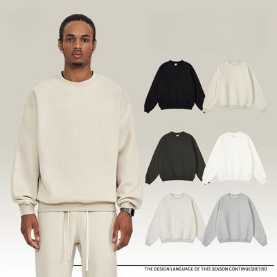 Solid Color Loose Crew Neck Sweater Men's Fleece Thickened Shoulder Drop