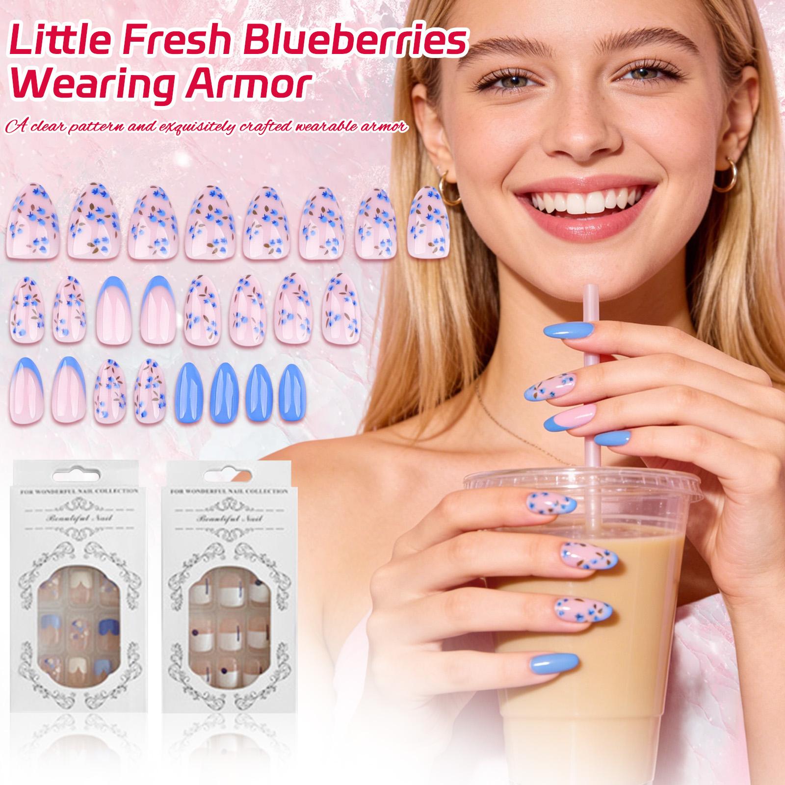 

Short Oval Artificial Nails, Light Blue French Nail Stickers, False Nail Set With 24 Pcs,1ml one size білий
