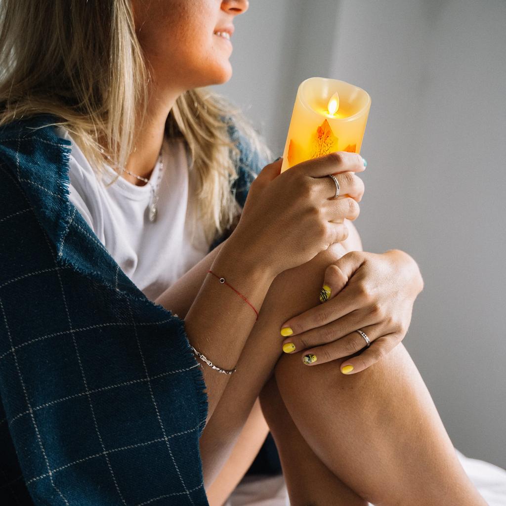 AnnTec LED Candle Light, Autumn Leaves, 3-Piece Set, Flickers Like a Real Flame, Warm Light, Flameless, Safe, Energy-Saving, Includes Remote Control,