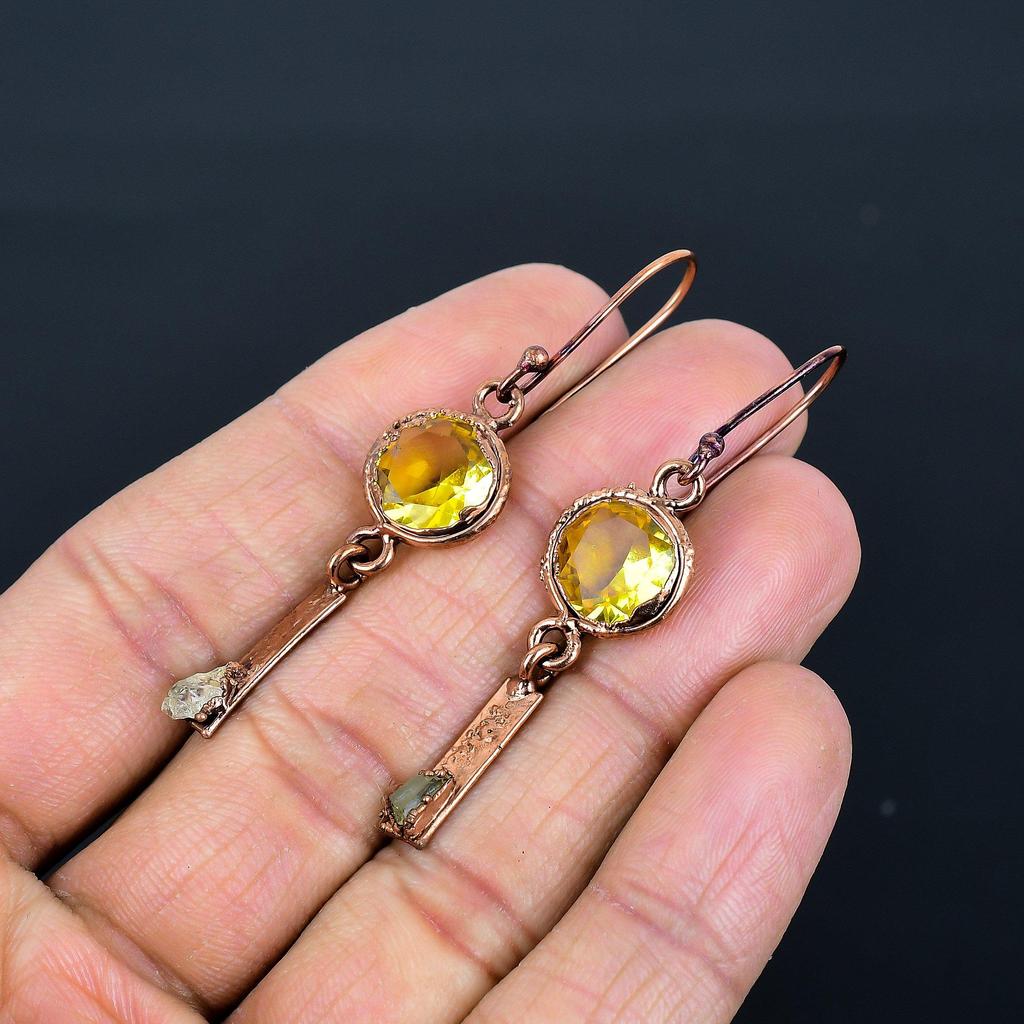 Citrine Earrings, Copper Electroformed Gemstone Jewelry, Handmade Earrings, For Thanksgiving