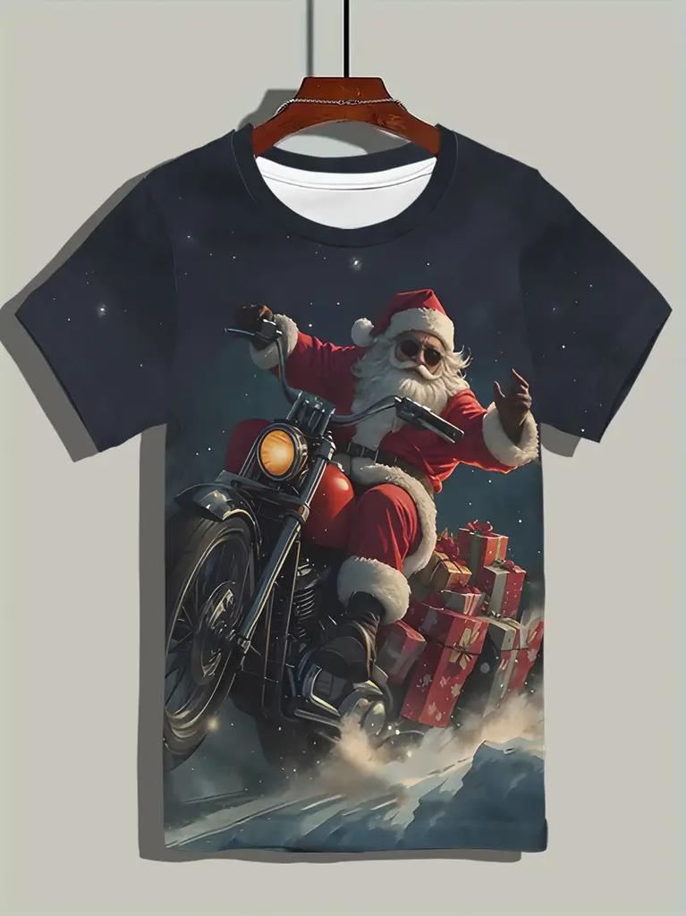 New Funny Men's T-Shirt Christmas New Year Fashion Santa Claus And The Motorcycle Pattern Printed T-Shirt Men's Fashion Tee Tops