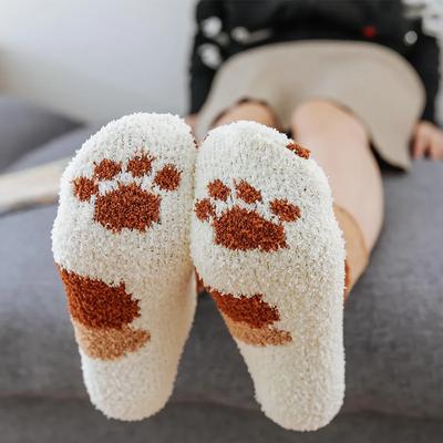 Winter Lamm Kawaii Cartoon Socken für Damen Niedliches 3D Hunde Katzen Pfotenmuster Fleece Warm Verdicken Lustige Plüschsocken Zuhause Boden Schlafen