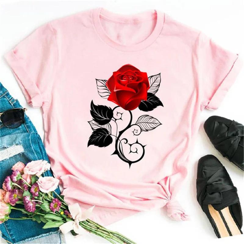 Women's T-shirt Fashion Creative Flower Printed T-shirt Casual T-shirt Short Sleeve Women's T-shirt