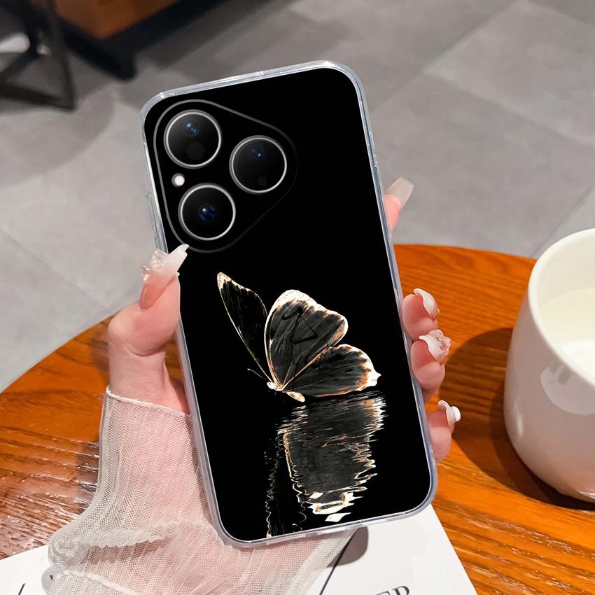 For Huawei Pura 80 70 Pro Plus Ultra Honor X6C 8C Phone Bags Cute Big Eyed Black Cat Patterns Luxury Transparent Lens Protection Case For Huawei Shell