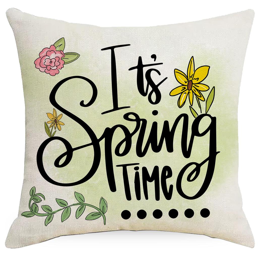 Spring Pillowcase Linen Printed Car Sofa Bedside Pillow Cushion Cover