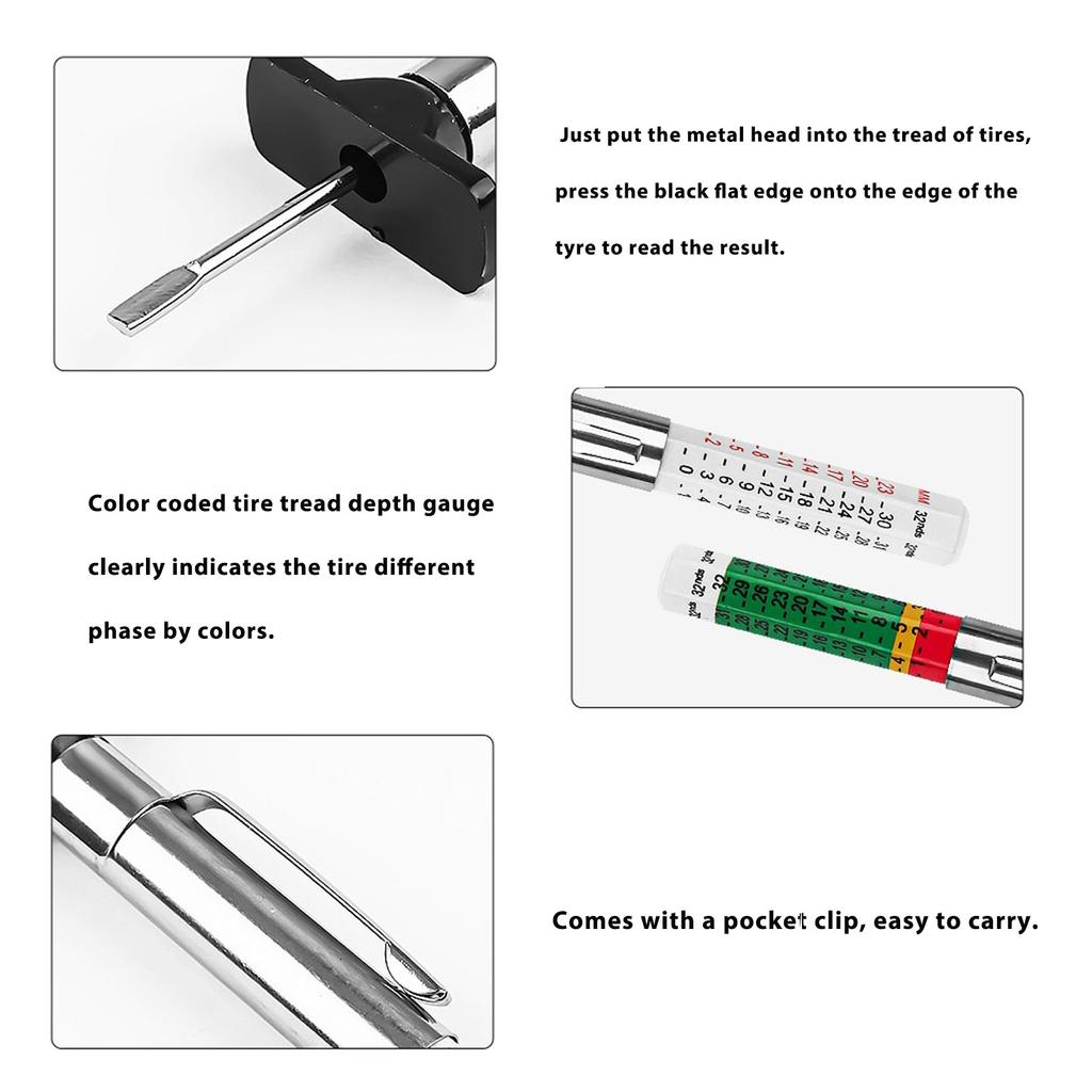 25mm Tyre Tread Depth Gauge Meter Auto Tire Wear Detection Measuring Tool Color Coded Car Tire Depth Gauge Tester Depth Tool