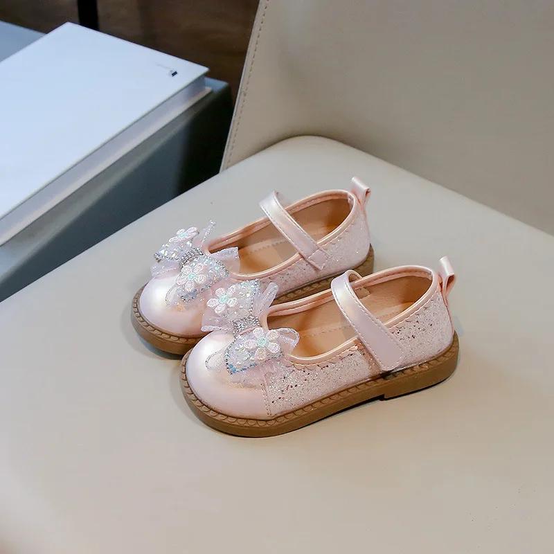 

Детские кожаные туфли пэчворк с пайетками туфли принцессы для девочек с круглым носком модные детские милые школьные балетки для выступлений 23 розовый