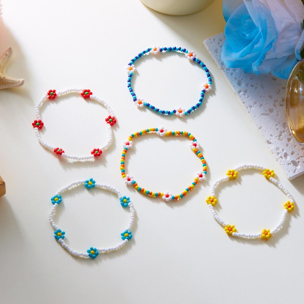 Bohemian Colorful Seed Bead Flowers Anklet for Women Ethnic Cute Flower Charm Ankle Bracelet On The Leg Beach Party Foot Jewelry