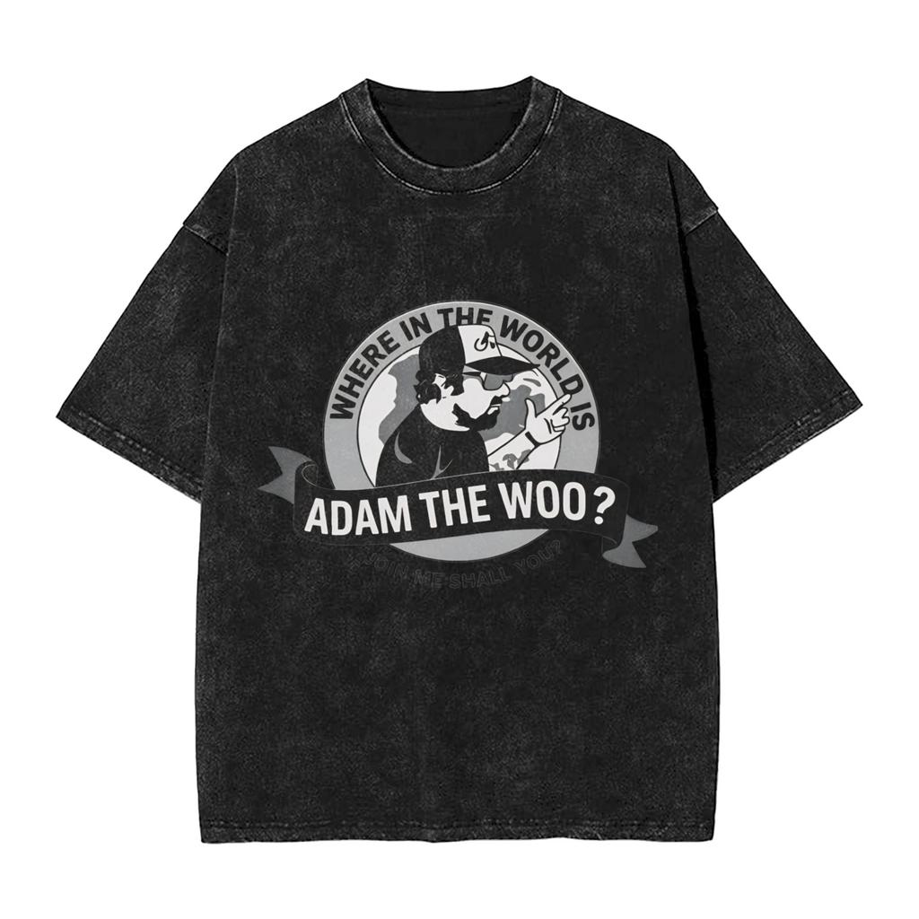 Adam The Woo Washed T Shirt Couple Y2K Retro Cotton T Shirts Summer Breathable Harajuku Tee Shirt Loose Plus Size Clothing