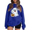 Women's Color Neck Long Sleeve Loose Fit Sweatshirt with Halloween Print