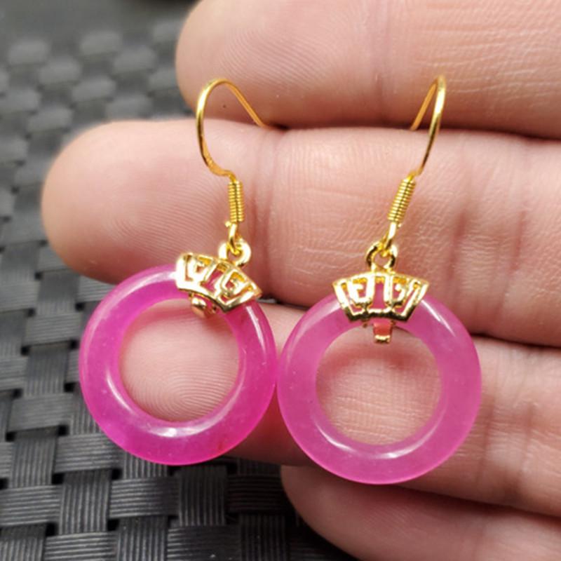 Peach Blossom Jade & Pink Quartzite Round Hoop Earrings with Jade Ornament Pendant 2021-5-803