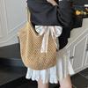 Yogodlns Solid Color Crochet Tote Handbag Summer Beach Scarf Decor Fashion Women's Mesh Woven Shoulder Bags Large Capacity Knitting Underarm Bag