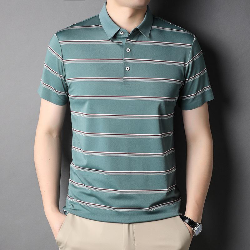 Summer Spot Thin Striped Loose Style Trendy Youth Lapel Casual Cotton Shirt