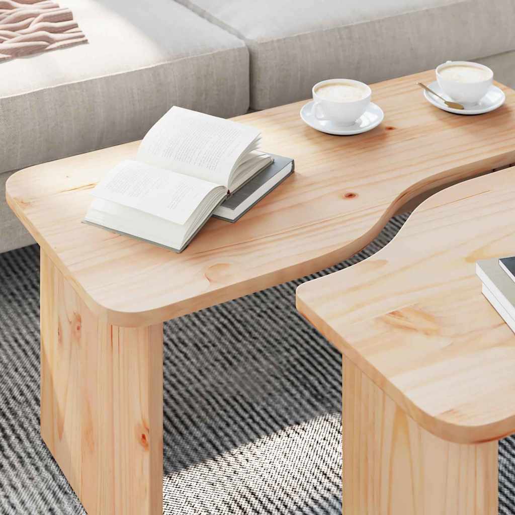 Coffee Table Set 2 pcs Natural Solid Pine Wood