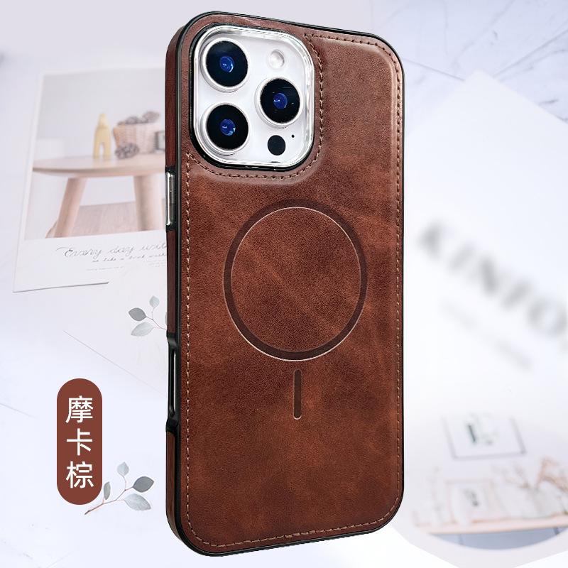 

Detachable Lens Frame Leather Case for IPhone 16 Pro Max 16e 15 Plus 13 12 11 14pro Magnetic Charging Built in Storage Shell iPhone 15 Pro Max коричневий