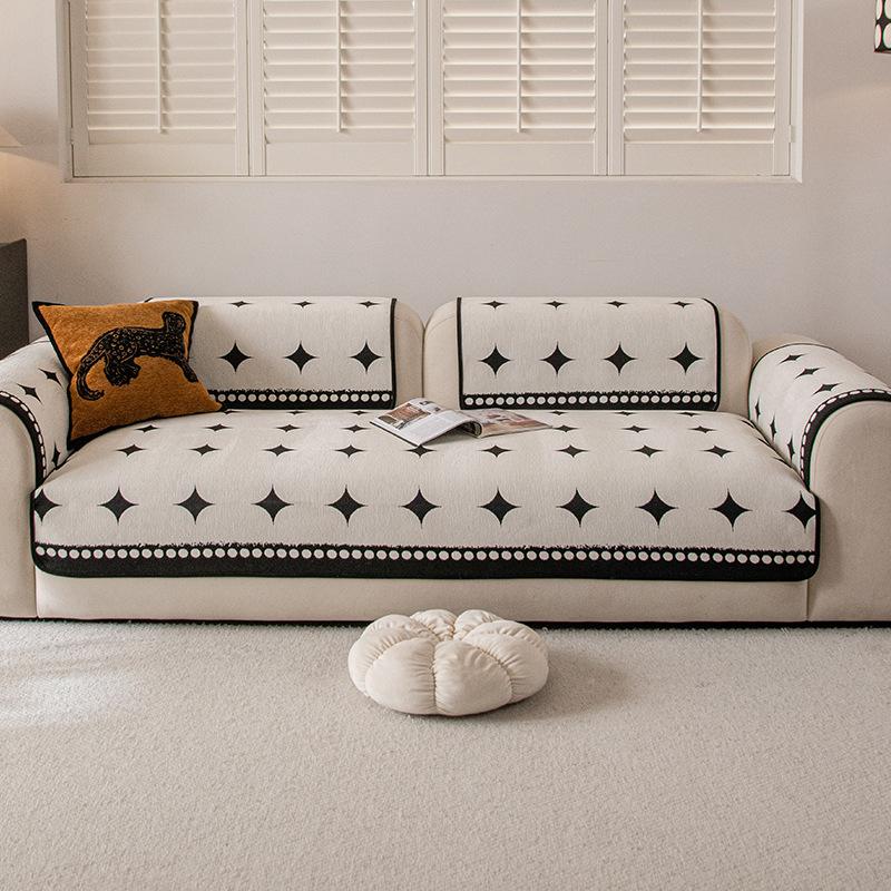 Straight Row Sofa Cushion  New Four-Season Universal Light Luxury High-End Sofa Cover Cloth Towel Non-Slip Leather Sofa Seat Cushion