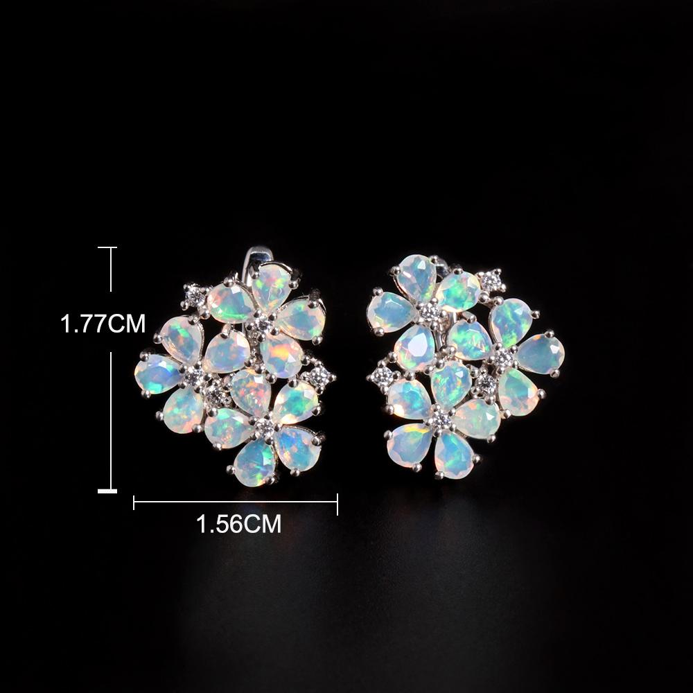Gorgeous Colorful October Birthstone Flowers Designed Natural Opal Earrings 925 Silver Birthday Gifts for Women and Girls