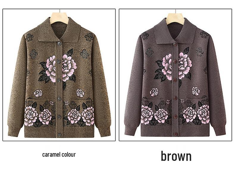 Cardigan lavorato a maglia primaverile-autunnale della nonna per donne di mezza età e anziane