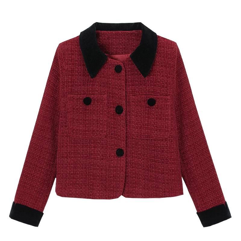 Genuine French Lapel Jacket: Women's Autumn/Winter Angora Red Wool Coat