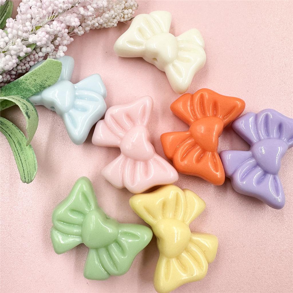High Quality Bowknot 22.5*28mm For Bracelet Earring Making Acrylic Jewelry Heart Loose Beads DIY Jewelry Accessories 7pcs Solid Color