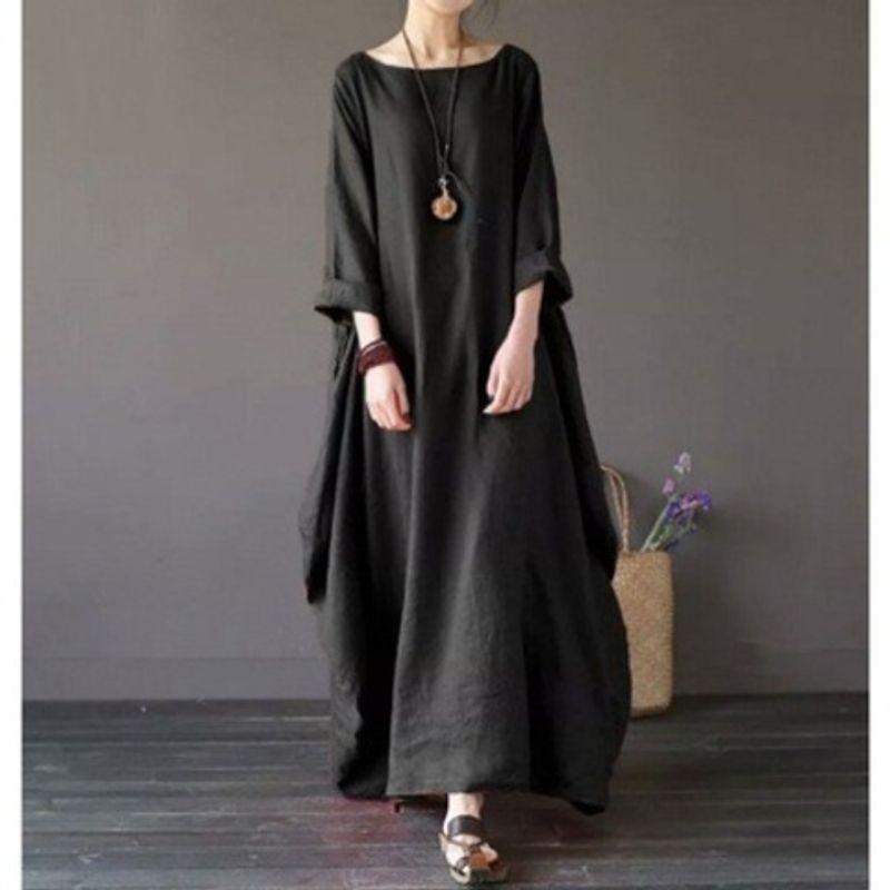 

Spring and Summer New Arrival Artistic Loose plus Size Maxi Dress Black 2XL