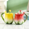 Cană de cafea cu flori de trandafir 3D Cești de cafea din ceramică Mic dejun de uz casnic Cupă cu lapte cu lingură Vară iarnă Vase Cadouri de zi de naștere