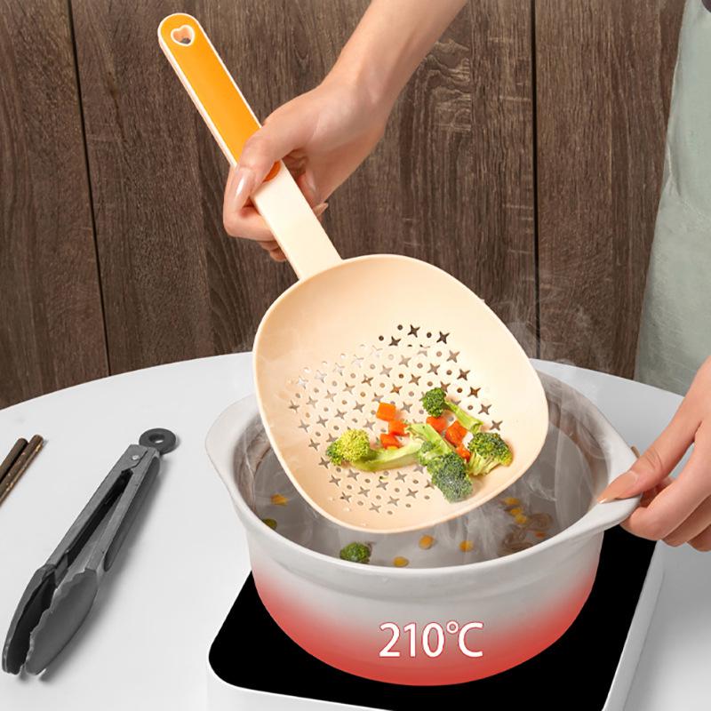 Large Food-Grade Colander Spoon for Dumplings and Noodles, Long Handle, Heat-Resistant Kitchen Strainer