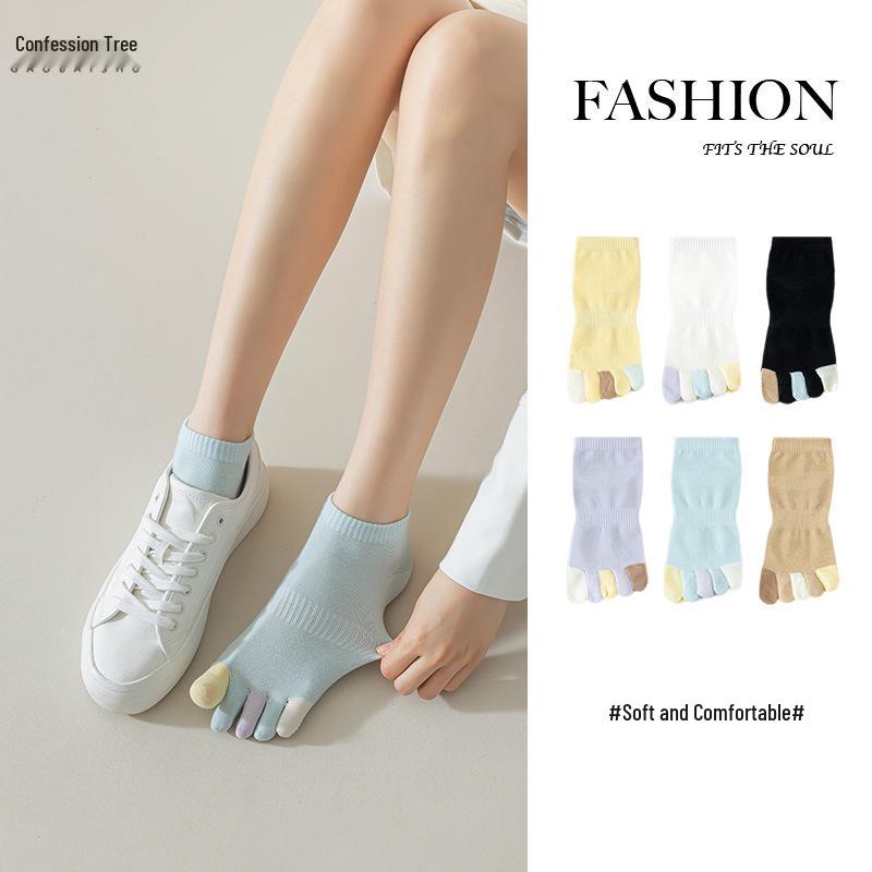 Women's Five-Toe Breathable Cotton Socks - Autumn/Winter Mid-Calf, Sweat-Absorbent, Candy Colors