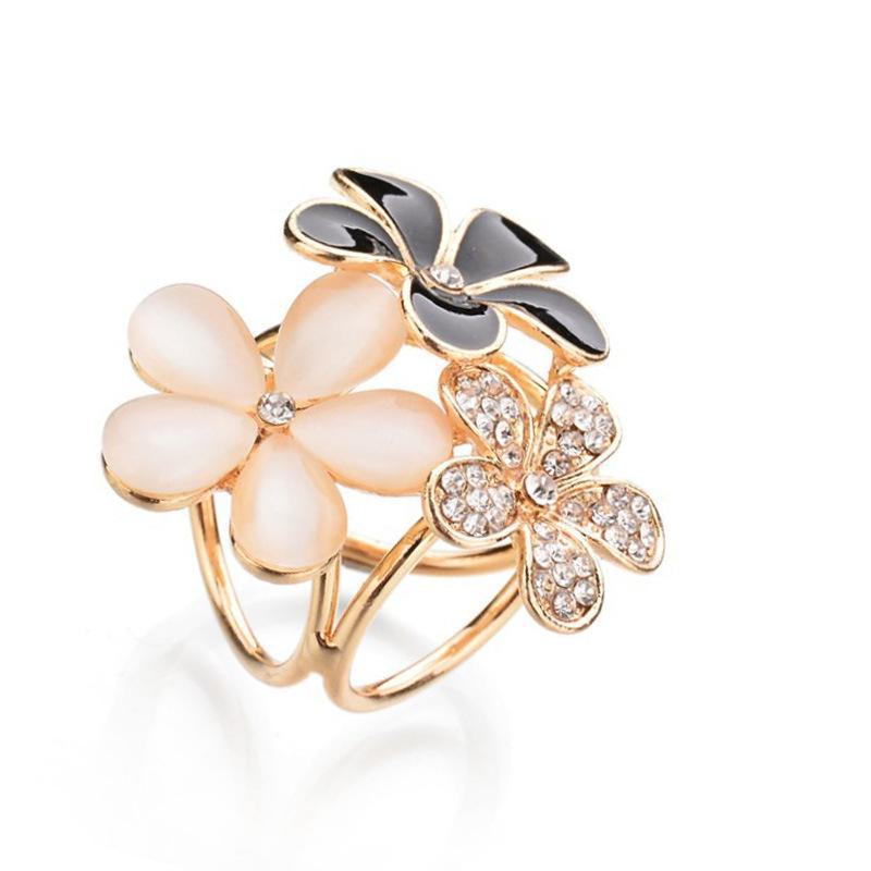 Korean Fashion Diamond Cat's Eye Three-Flower Silk Scarf Buckle for Women