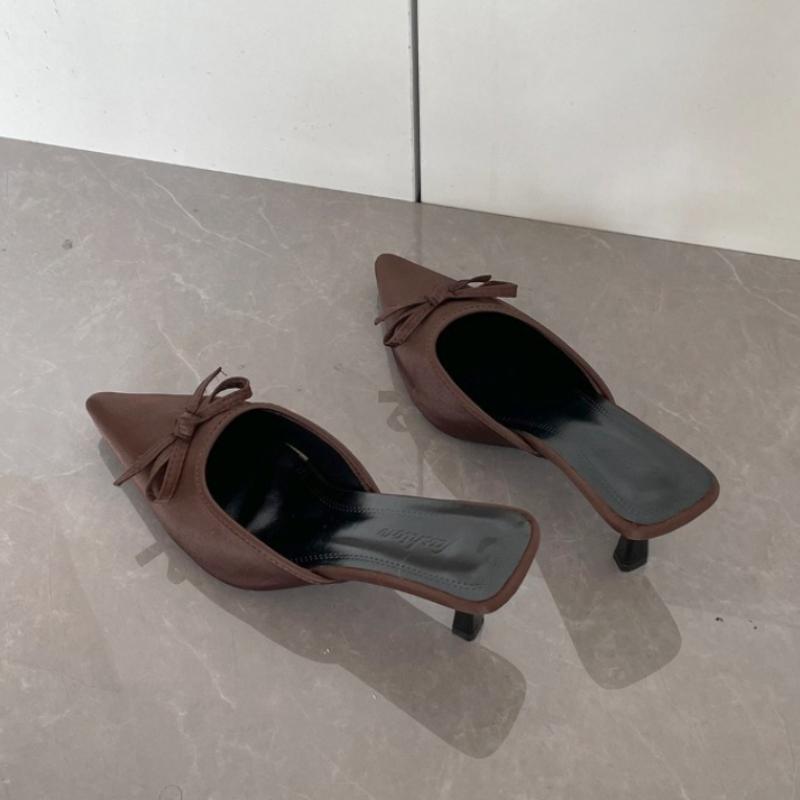 Designer Spring Summer High Heel Women Slippers Fashion Cover Toe Slip On Slide Ladies Elegant Butterfly-knot Dress Sandalias