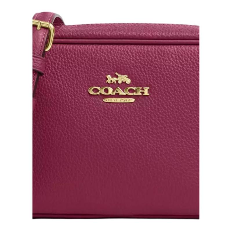 Coach Jamie 20 Gold Logo Nameplate Zipper Closure Pebbled Leather Camera Bag Crossbody Shoulder Bag Small Size Women’s Rose Pink