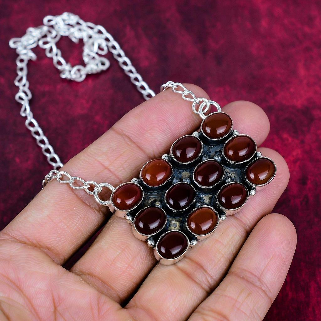 Red Carnelian  Necklace Handmade Jewelry, 925 Solid Sterling Silver Necklace Designer Gemstone Jewelry Adjustable Chain Necklace Gift For Mom