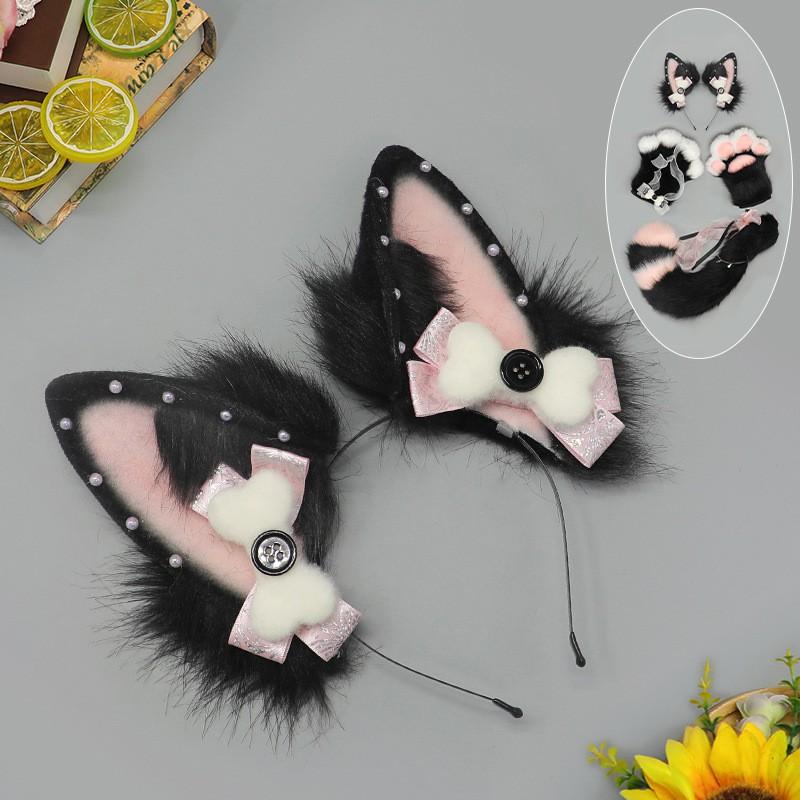 Handmade Fox Ear Headband Cat Paw Gloves Tail Set Kawaii Cosplay Anime Convention Costume Accessories