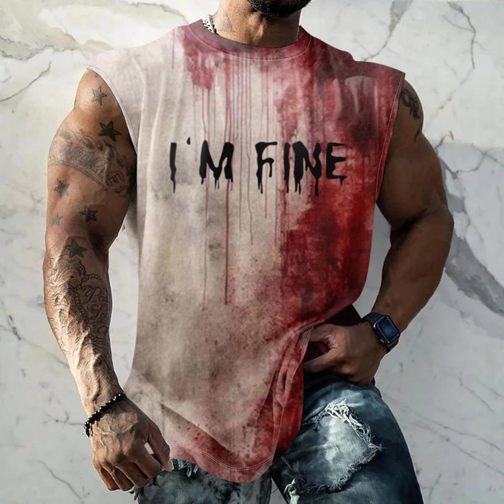 Men's Halloween Horror Texture Print Casual Sports Loose Sleeveless Vest