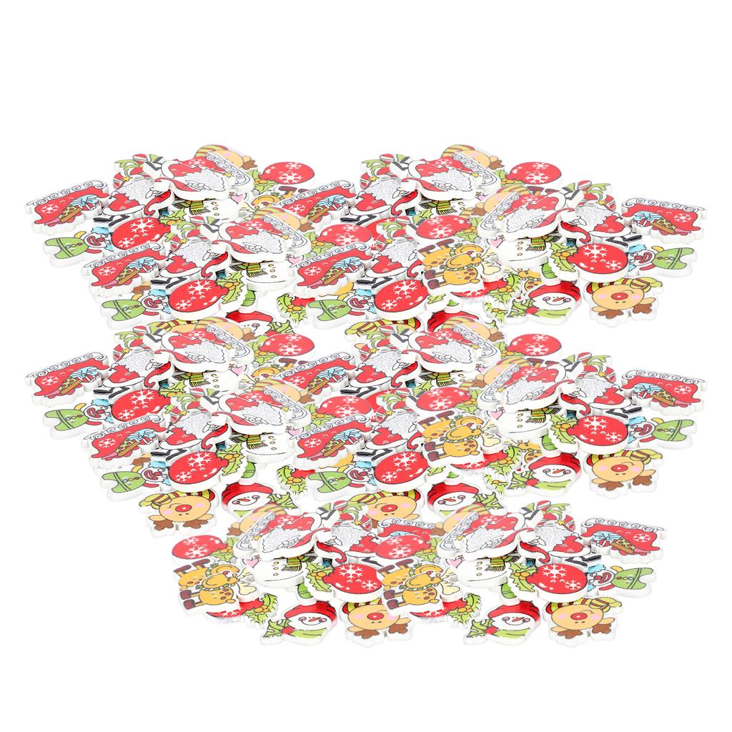 200pcs Cute Mix Sewing Wooden Button Flatback Snowflake Snowman Elk Hand Craft Accessories for Christmas DIY