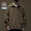 Men's Corduroy Half-High Collar Zipper Hoodie - Warm, Loose, Casual, Plus Velvet, Trendy Autumn/Winter Outerwear Sports Top