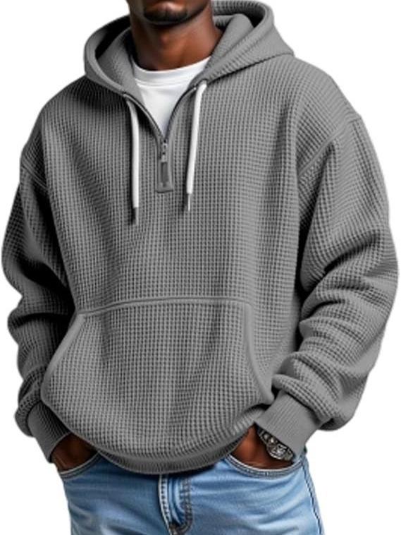 

2026 Men s Solid Color Thick Hooded Sweatshirt with Balloon Sleeves - Autumn/Winter 3D Zipper Hoodie Double Extra Large (XXL) серый