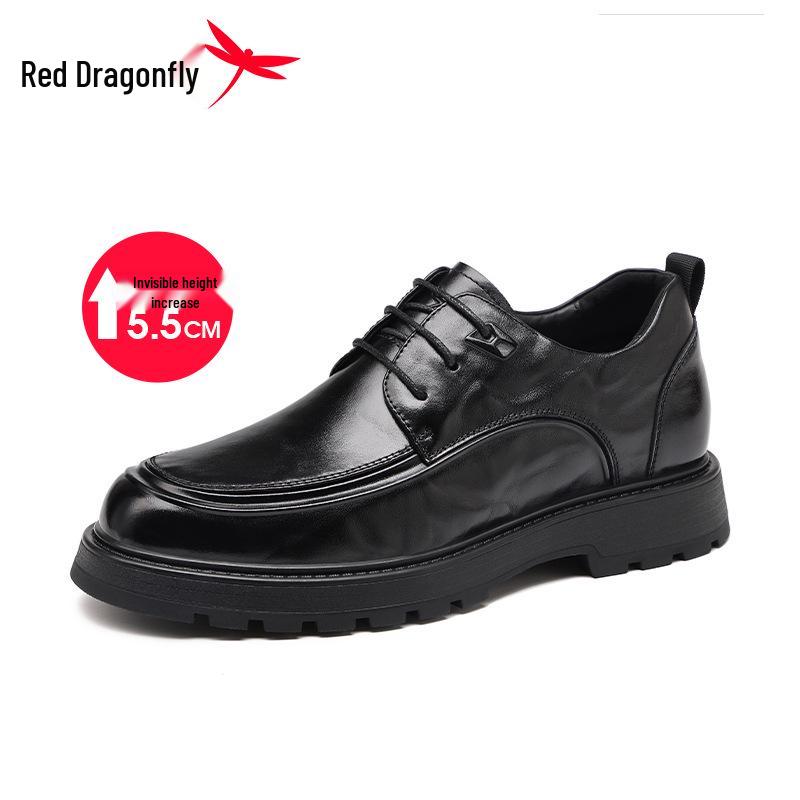 Red Dragonfly Men's Autumn/Winter Formal Leather Shoes, 2024 New Collection with Velvet Lining and Hand-Grabbed Texture