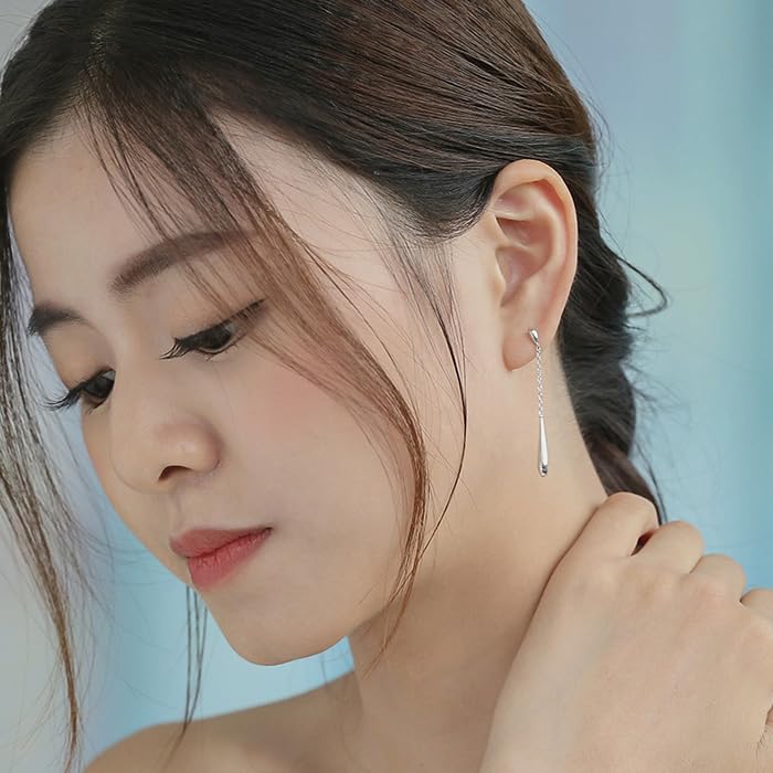 Drop Chain Earrings for Droplet American 925 Hypoallergenic To for Women Women, Earrings, Simple, Silver, Metal, Present, Popular, Platinum,