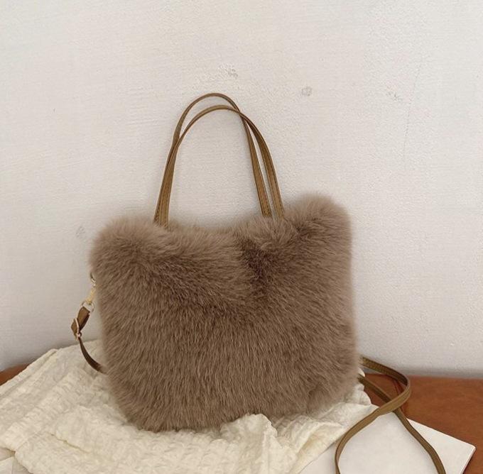 Chic Faux Fur Handbag with Detachable Strap Casual & Formal Occasis Women's Tote Bag, Stylish Fur Plush Shoulder Crossbody Bag