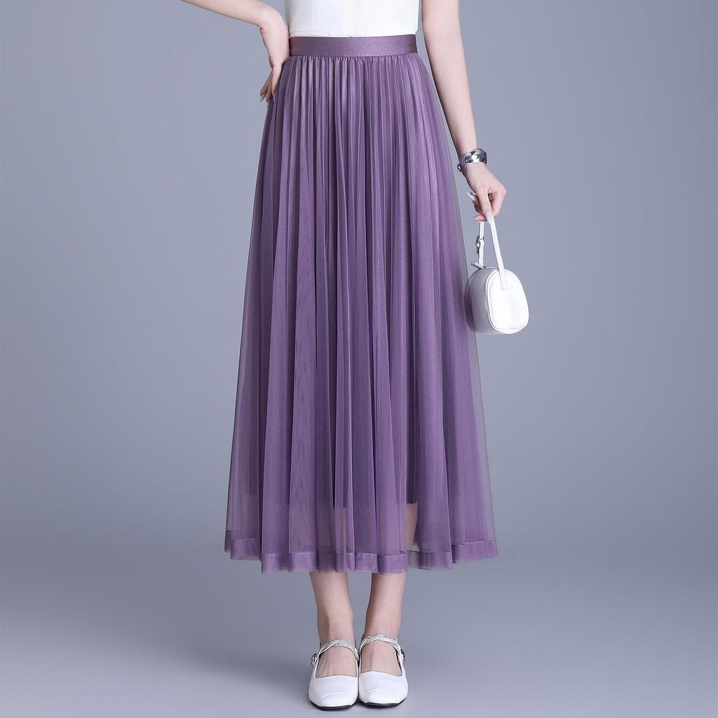 Purple Sequined A-Line Half-Skirt: Fashionable, Slimming, Versatile, with a Large Hem for a Loose Fit.