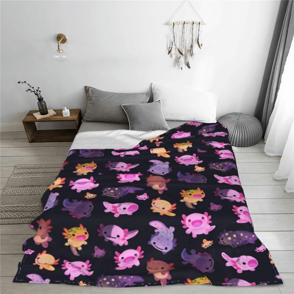 Kawaii Happy Axolotl Blanket Flannel Cute Cartoon Salamander Lightweight Throw Blanket for Car Sofa Couch Bedroom Quilt